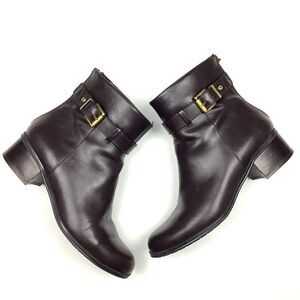 Bandolino Ankle Boots Botties Women Sz 7.5 M Brown Vegan Leather Block Heel Zip